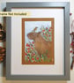 Capybara with passengers Original illustration, small artwork, animal art