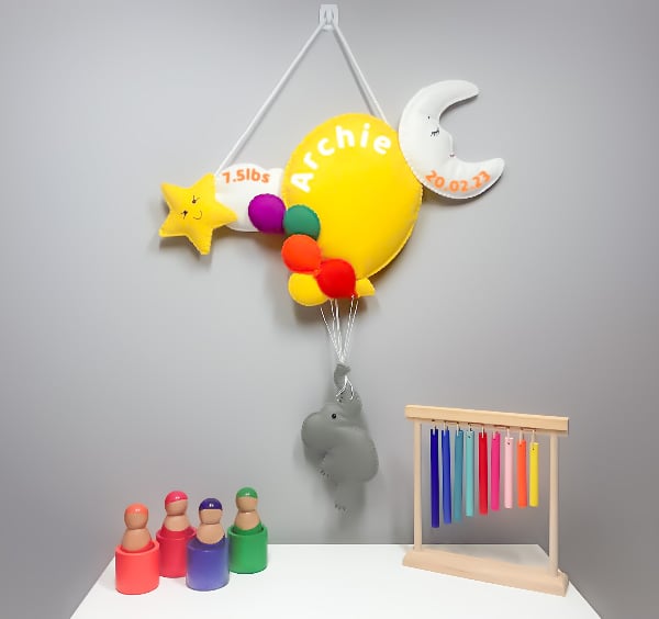 Yellow Balloon - Personalised felt nursery wall and door sign