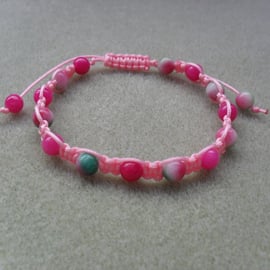 Pink Semi Precious Gemstone Macrame Bracelet