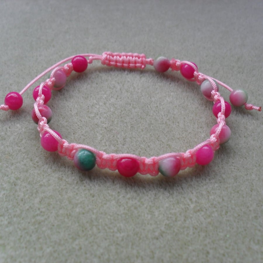 Pink Semi Precious Gemstone Macrame Bracelet