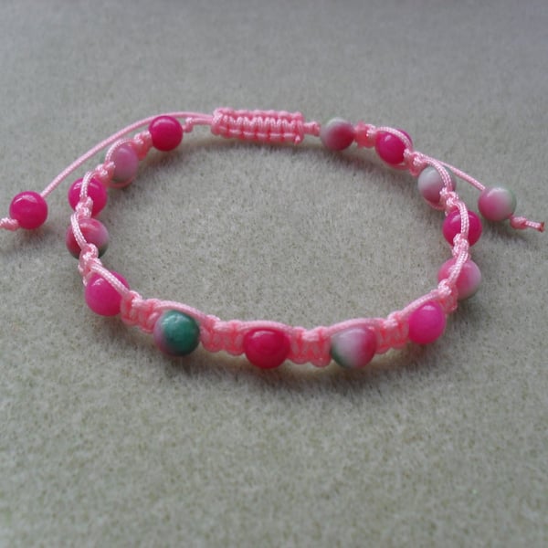 Pink Semi Precious Gemstone Macrame Bracelet