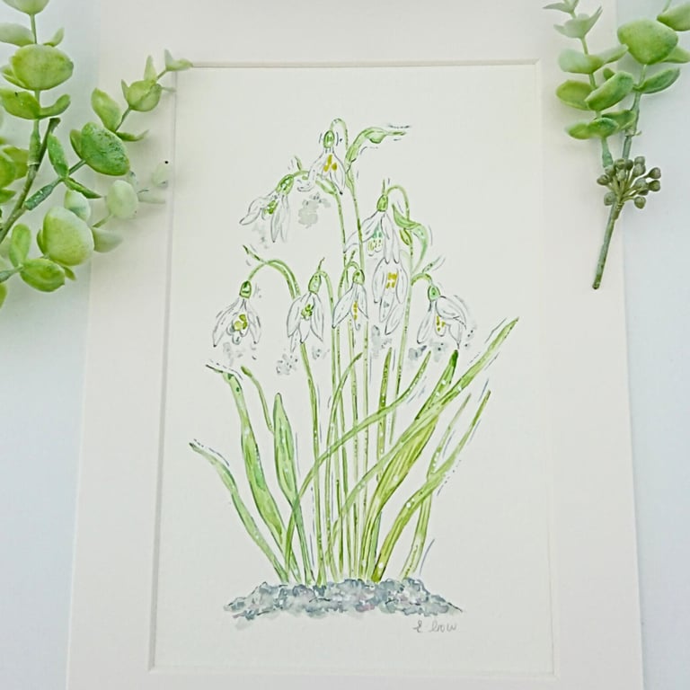 Snowdrop hand-painted original watercolour painting 