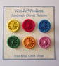 Dorset Buttons or Embellishments, Six x 2cm, Bright Colours, Handmade