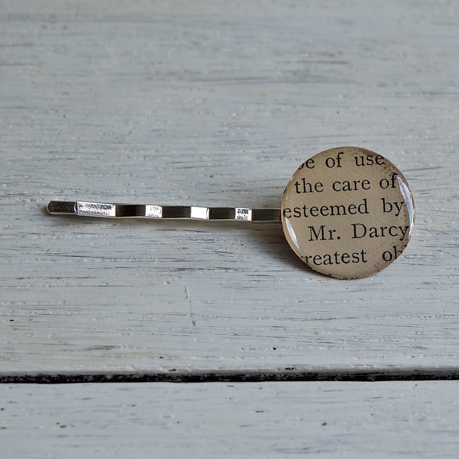 SALE Mr. Darcy Pride & Prejudice vintage book page hair pin (1918).