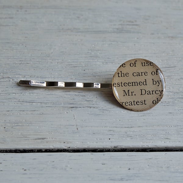 SALE Mr. Darcy Pride & Prejudice vintage book page hair pin (1918).