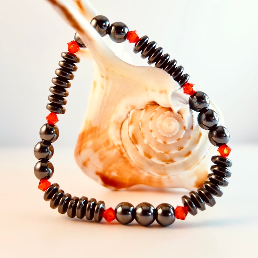 Hematite And Swarovski Crystal Bracelet - Handmade In Devon