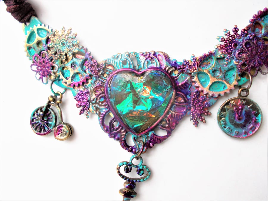 Steampunk Purple Green  Necklace  Cosplay