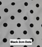 1 Metre Black Polka Dots Lightweight Poycotton Fabric 1.12m Wide
