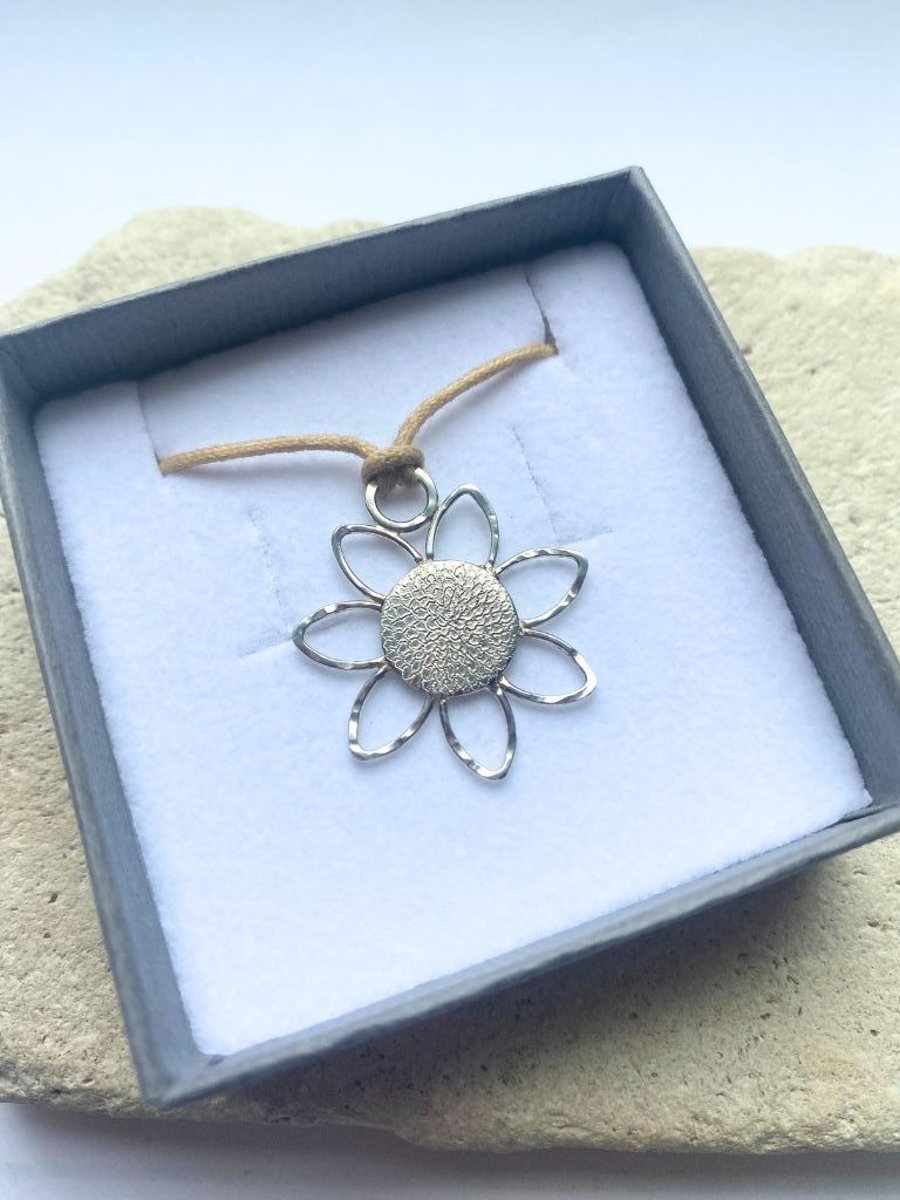 Sterling Silver Hand Engraved Daisy Pendant