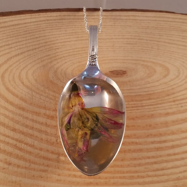 Upcycled Silver Plated Fuchsia Resin Spoon Necklace  SPN051606