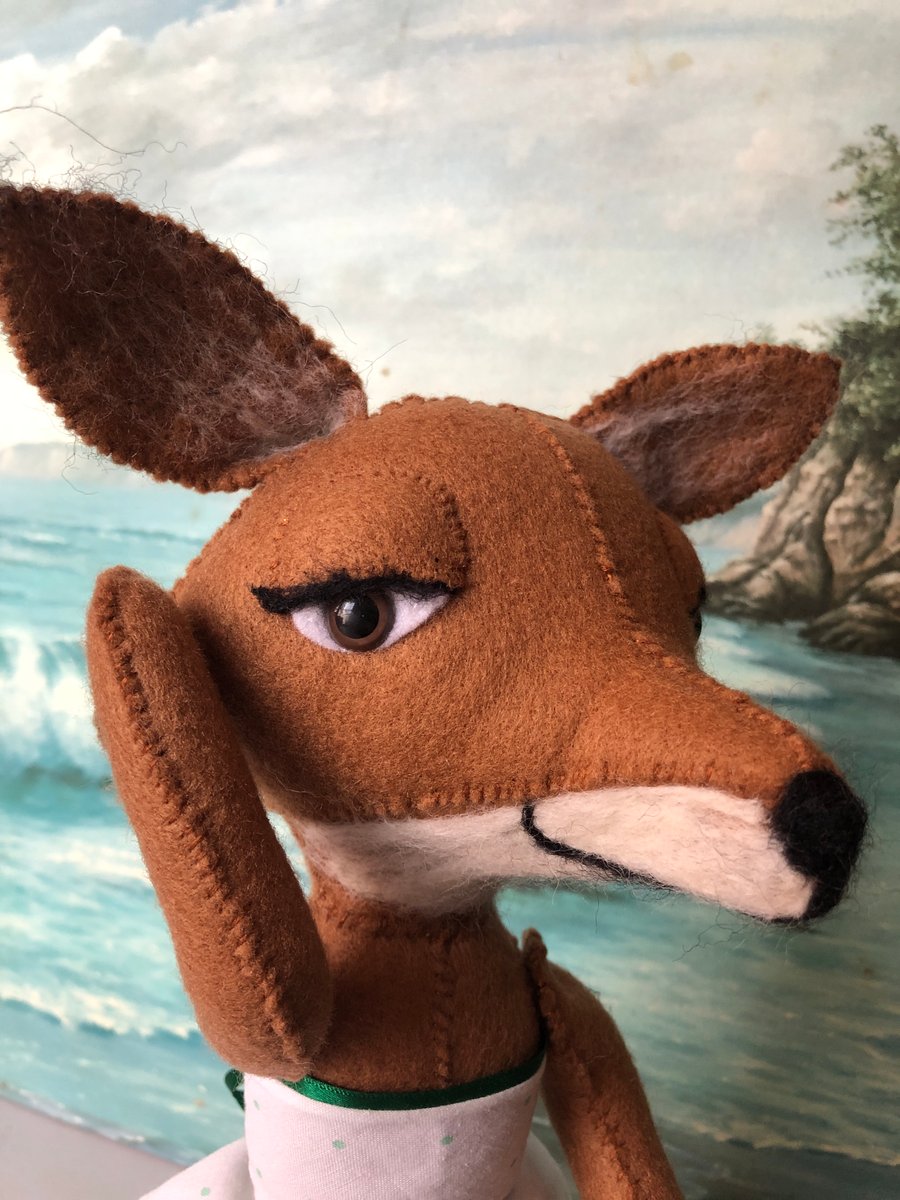 Fox Handstitched Felt Ornamental Display Posable Female 1950s Rock and Roll 