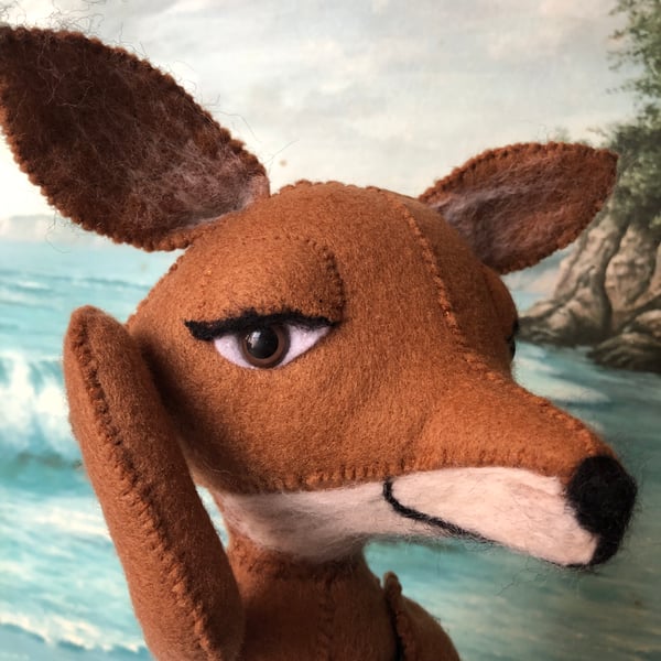 Fox Handstitched Felt Ornamental Display Posable Female 1950s Rock and Roll 