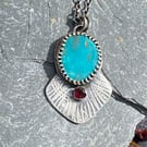 Turquoise and Garnet fan pendant