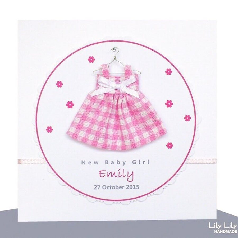 New Baby Girl Card,  Baby Dress Design, Handmade, Personalised