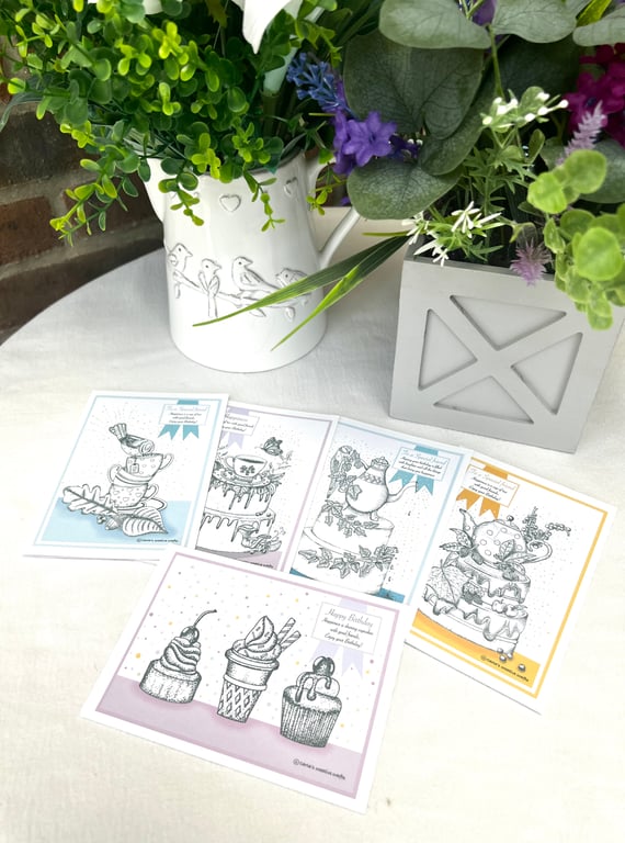 Birthday cards bundle - A6 X 5 Afternoon Tea greeting cards & envelopes