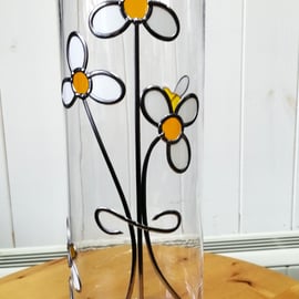 Charming Daisies and  Bees Stained Glass Effect Tall Round Flower Vase