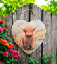 Highland Cow Decoupaged Large Decoupaged Slate Heart