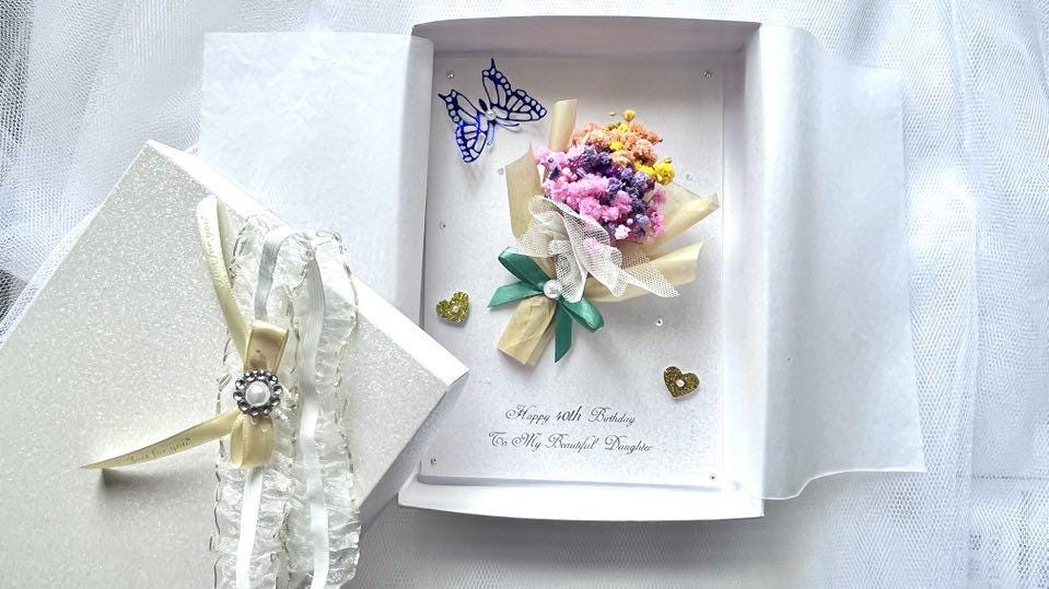 Luxury Handmade Personalised Birthday Card, Dried Flower Birthday Card