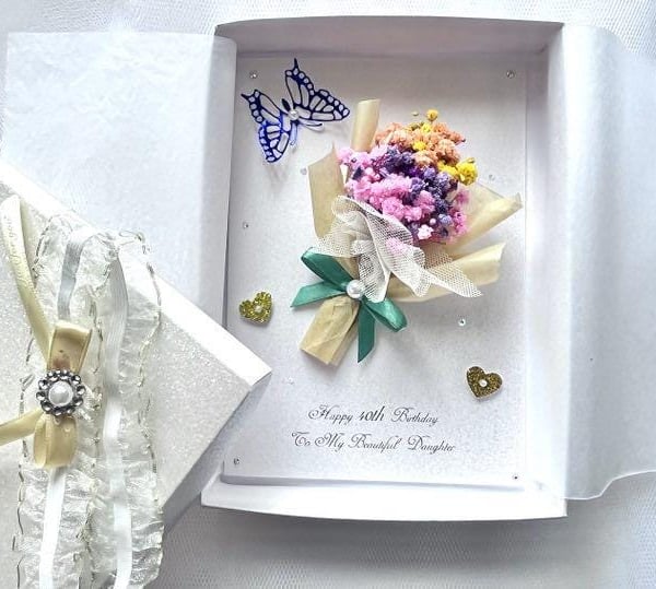 Luxury Handmade Personalised Birthday Card, Dried Flower Birthday Card