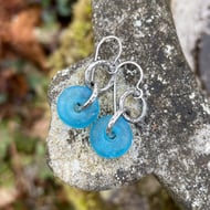 Apatite blue recycled African glass and oxidised silver small dangle earrings