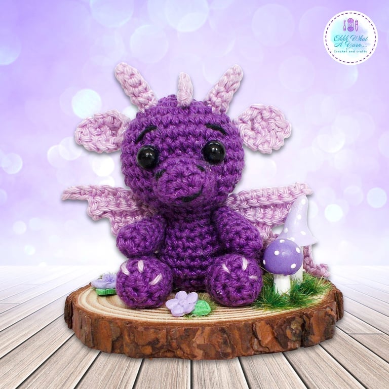 Crochet purple dragon mixed media sculpture. Dragon ornament. Purple dragon