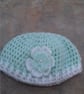 Crochet baby hat and blanket pale mint and white with crocheted flowers gift  - Image 6