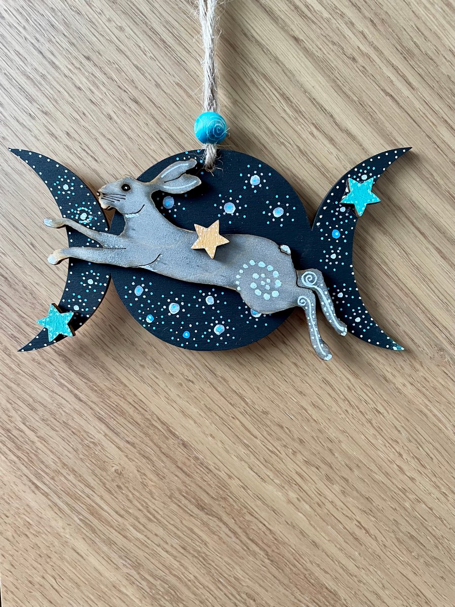 Cosmic Hare, Triple moon, Hare and Stars, wall hanger