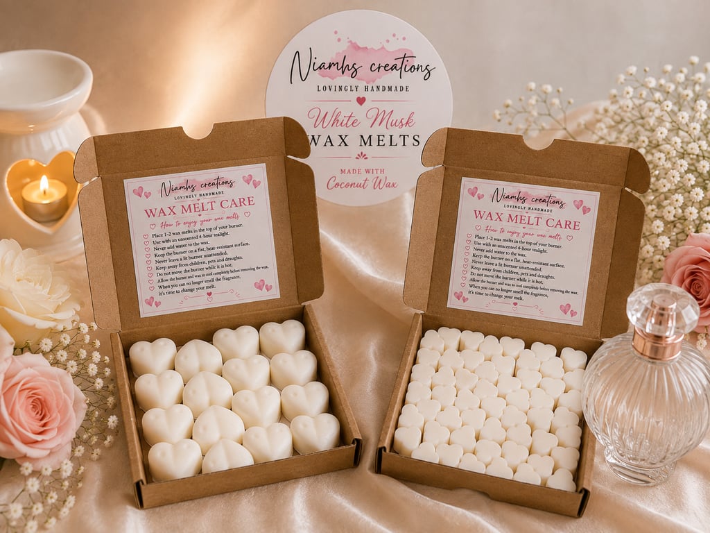 White Musk Highly Scented Heart Wax Melts, Floral Scented, UK made,Vegan