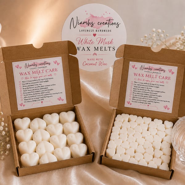 White Musk Highly Scented Heart Wax Melts, Floral Scented, UK made,Vegan