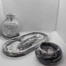 Black and White Marble Ecoresin Tray, Vase & Tealight Holder Set