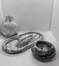 Black and White Marble Ecoresin Tray, Vase & Tealight Holder Set