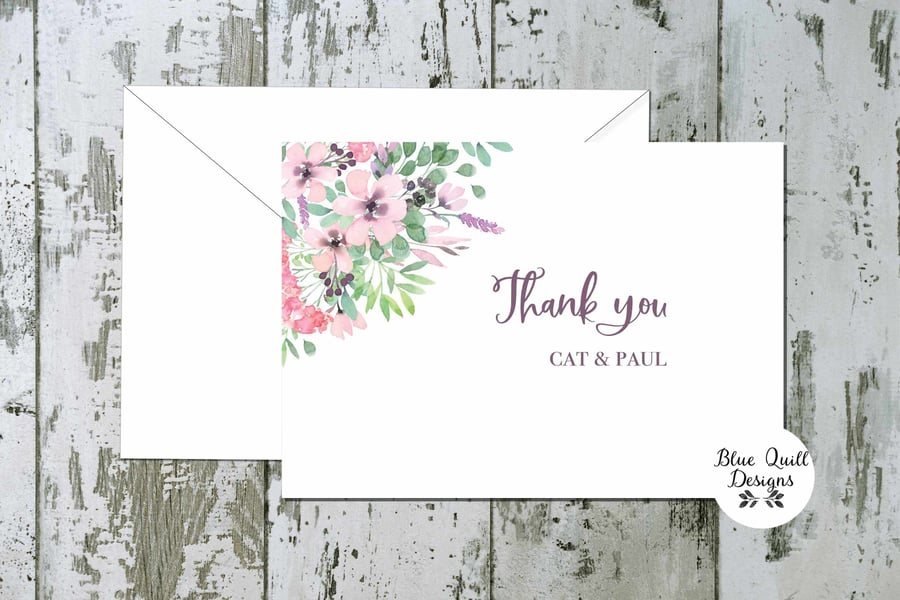 Wedding Thank You Cards - Spellbound Floral Corner - pack of 10 - personalised