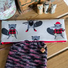 DPN holder, cosy or case for 8 inch dpns made with fun Burly Beavers print