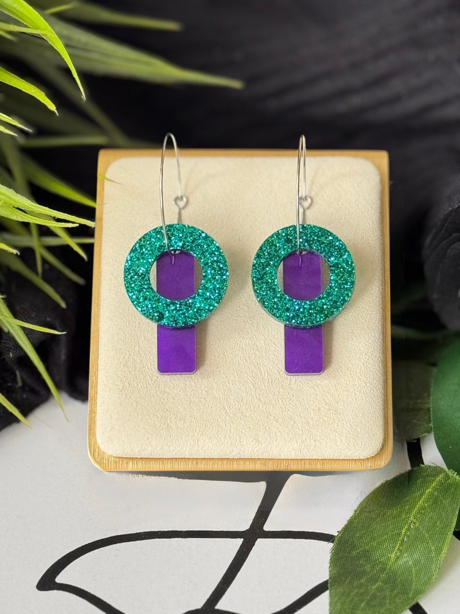 Hoop and Rectangle on Hoop Earrings 