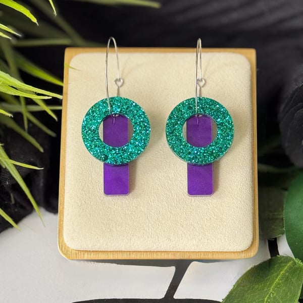 Hoop and Rectangle on Hoop Earrings 
