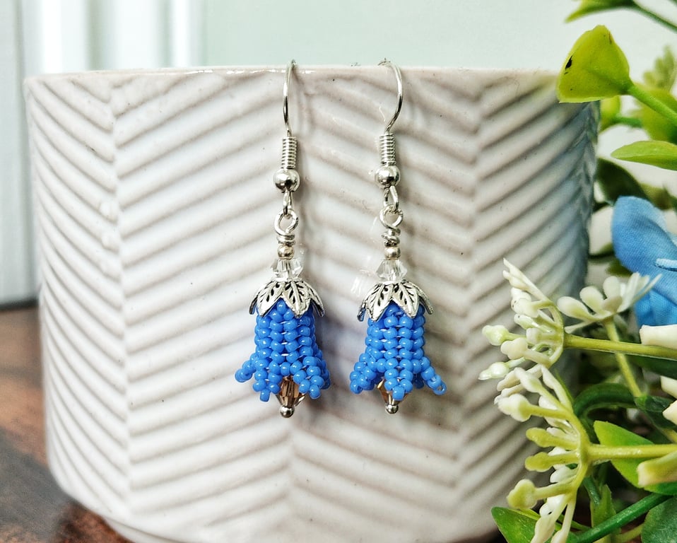 Sterling Silver Beaded Bluebell Flower Earrings 
