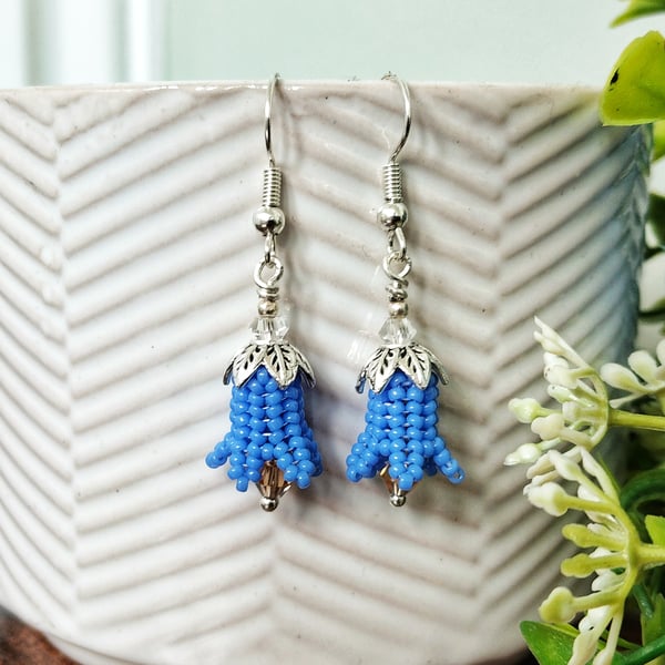 Sterling Silver Beaded Bluebell Flower Earrings 