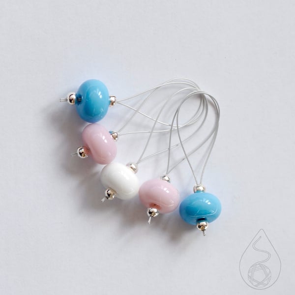 Lampwork Stitch Markers - Trans Pride