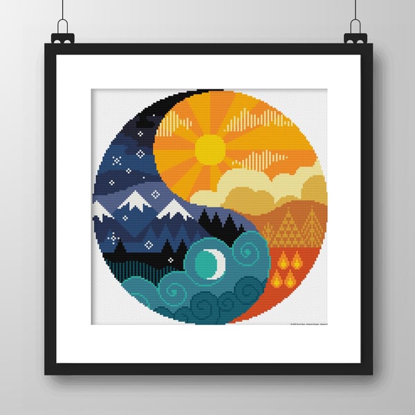 070 - Yin and Yang - Night and Day - Sun and Moon - Cross Stitch Pattern    