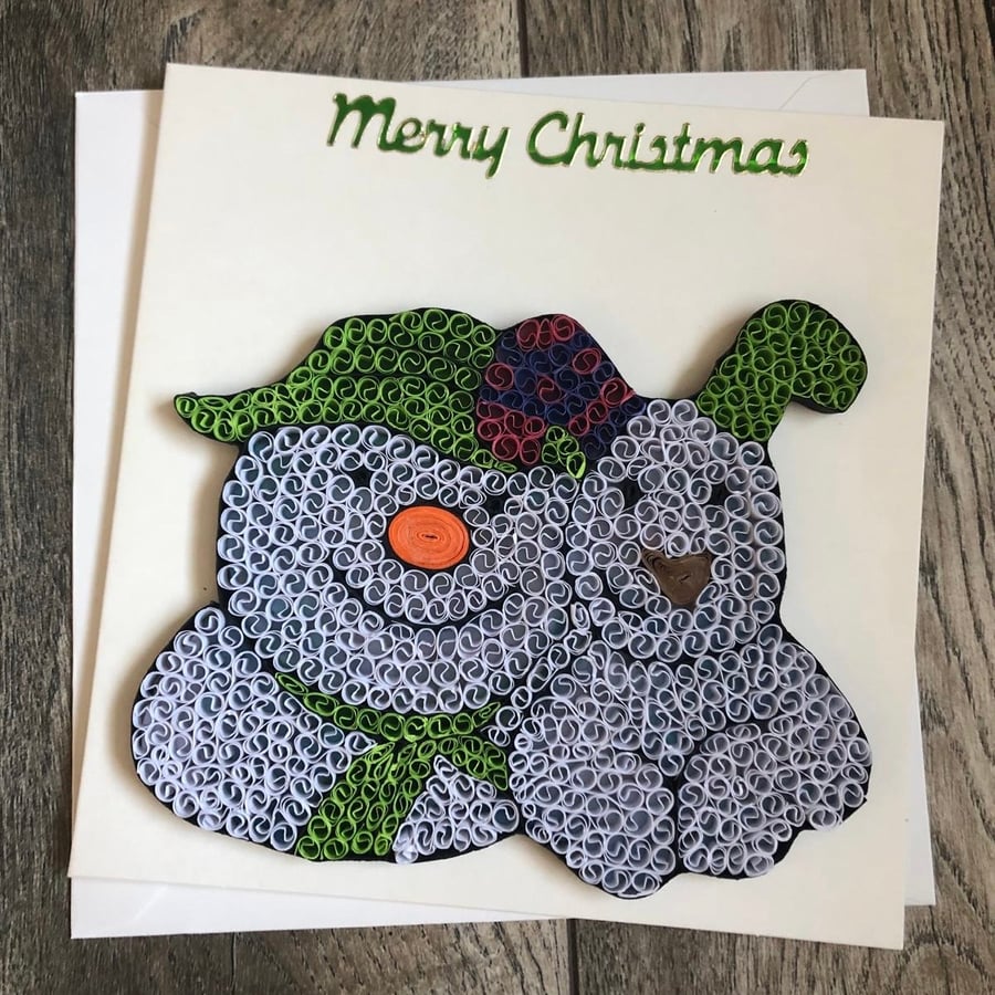 Stunning handmade quilled Snow Dog Christmas Card