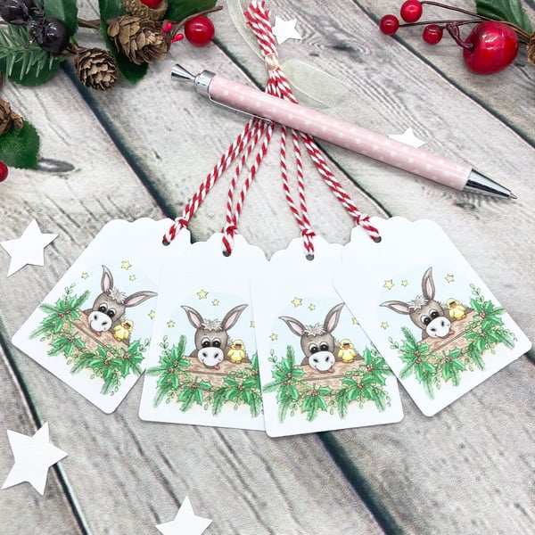 Christmas Donkey & Duck Gift Tags - set of 4 tags