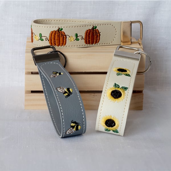 Embroidered Key Fob Wristlet