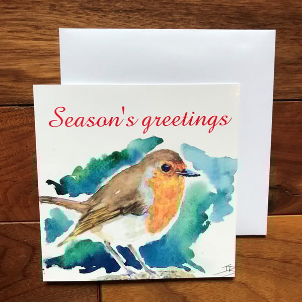 Christmas robin greeting card designed by British artist