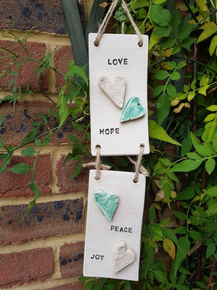 Love, Hope, Peace, Joy Ceramic Wall Hanging
