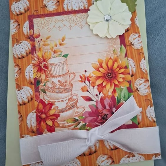Autumn pumpkin Card - Greeting Card - Teacup Card - Treasured Keepsake