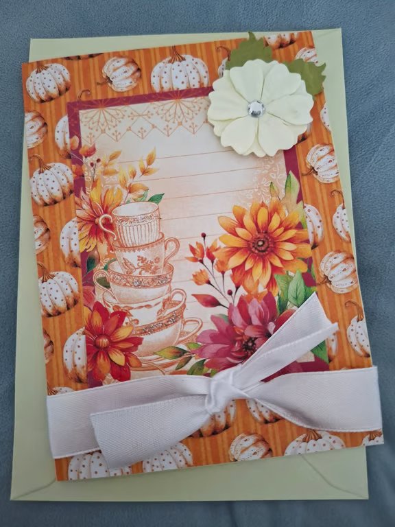 Autumn pumpkin Card - Greeting Card - Teacup Card - Treasured Keepsake