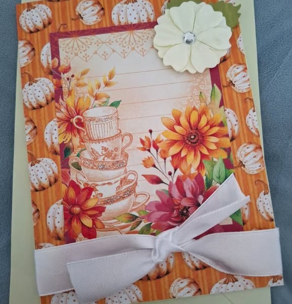 Autumn pumpkin Card - Greeting Card - Teacup Card - Treasured Keepsake