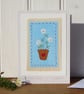 Hand-stitched little white  flowers in a pot with embroidered leaves  - Image 1