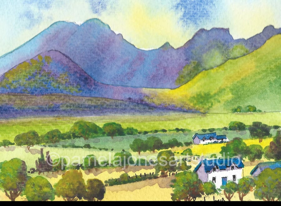 Moody Mountain, Isle Of Skye, Highlands, Watercolour Print in 9 x 7 '' Mount