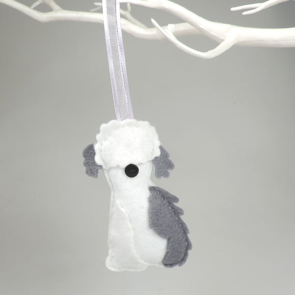 Handmade Felt Old English SheepDog, Hanging Decoration, Twig Tree, OES